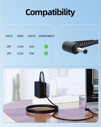 OEM Lenovo 65W Power Adapter 20V 3.25A for Lenovo IdeaPad Laptop (4.0 mm*1.7 mm)- Power Cable Included