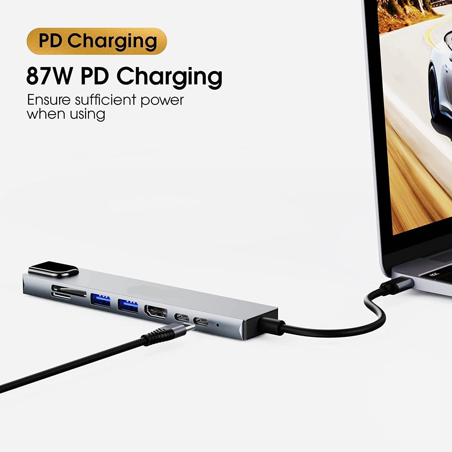 Hi-Lite Essentials 8 in 1 USB C Hub,Type C to 4K HDMI Output,PD Charging Port,RJ45 Ethernet, SD/TF Card, USB 3.0,USB 2.0 USB C Hub for MacBook Pro, MacBook Air M1, C Enabled Device