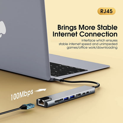 Hi-Lite Essentials 8 in 1 USB C Hub,Type C to 4K HDMI Output,PD Charging Port,RJ45 Ethernet, SD/TF Card, USB 3.0,USB 2.0 USB C Hub for MacBook Pro, MacBook Air M1, C Enabled Device