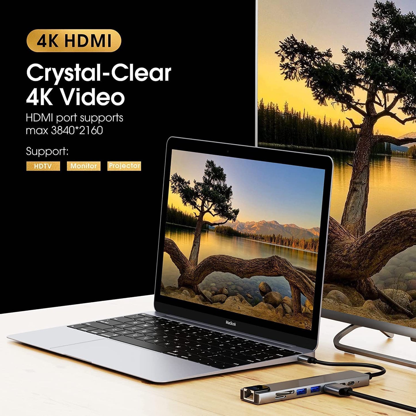 Hi-Lite Essentials 8 in 1 USB C Hub,Type C to 4K HDMI Output,PD Charging Port,RJ45 Ethernet, SD/TF Card, USB 3.0,USB 2.0 USB C Hub for MacBook Pro, MacBook Air M1, C Enabled Device