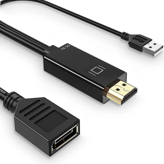 Hi-Lite Essentials 4K 30Hz HDMI to DisplayPort Video Adapter w/ USB Power - 6 in - HDMI 1.4 (Male) to DP 1.2 (Female) Active Monitor Converter (HD2DP)